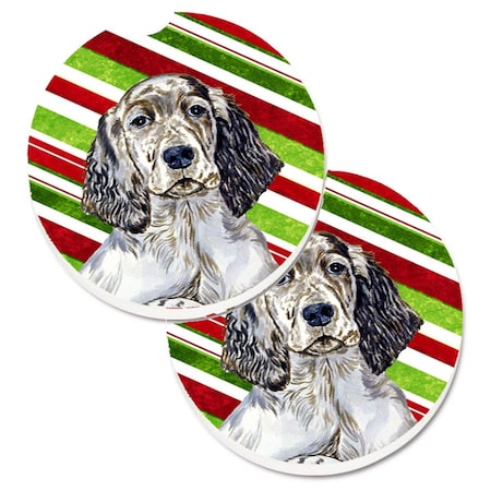 Carolines Treasures English Setter Candy Cane Holiday Christmas Cup Holder Car Coaster, 2PK LH9232CARC